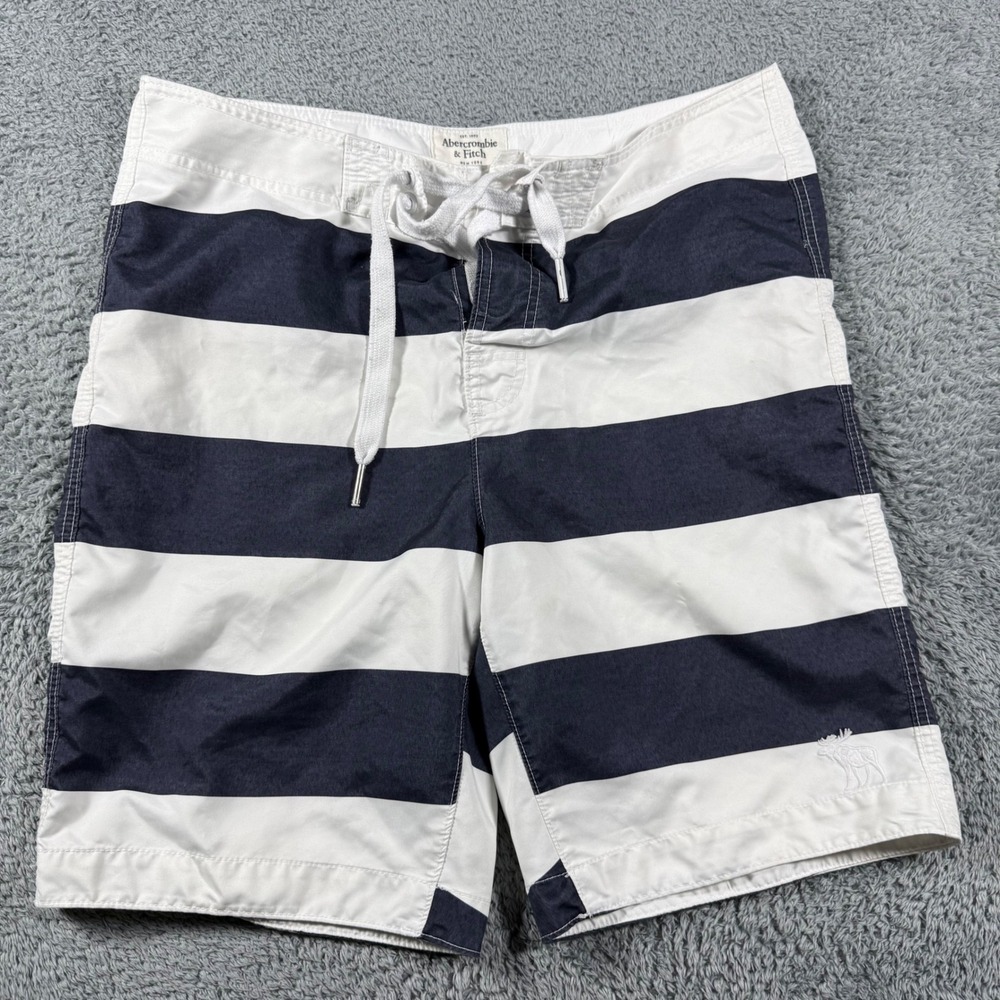 VTG Y2K Abercrombie‎ & Fitch Board Shorts Mens XL Striped Color Block Blue White